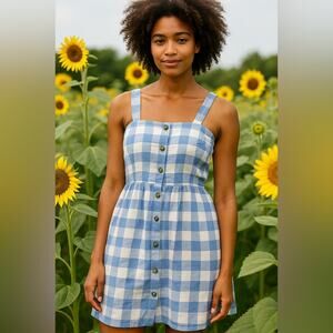 Woman’s J. Crew Blue & White Gingham Button-Front Sundress – Women’s Size 6